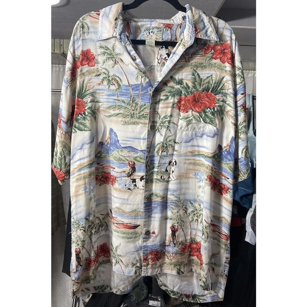 Vintage Big Dogs Men's Hawaiian Shirt Size L Dog Beach Vacation Relax Hawaii